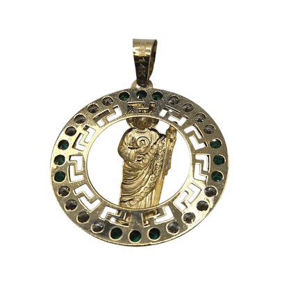 14K Gold San Judas Round Pendant