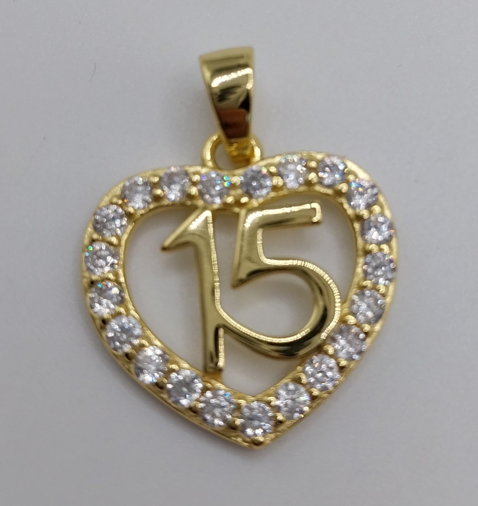 15 Years Heart Shape Silver 925 Pendant with Cubic Zirconia