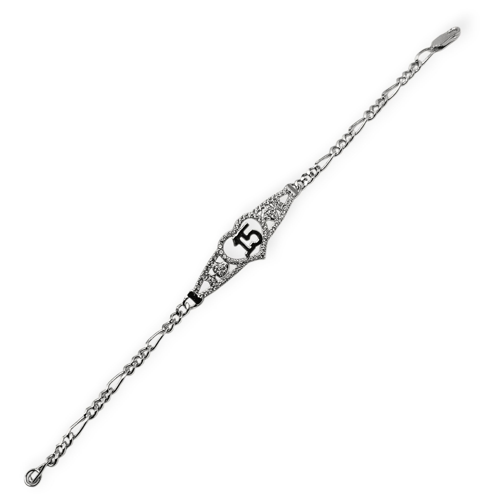15th Birthday Silver Bracelet Figaro Chain Style Bracelet