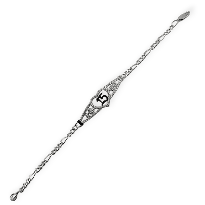 15th Birthday Silver Bracelet Figaro Chain Style Bracelet