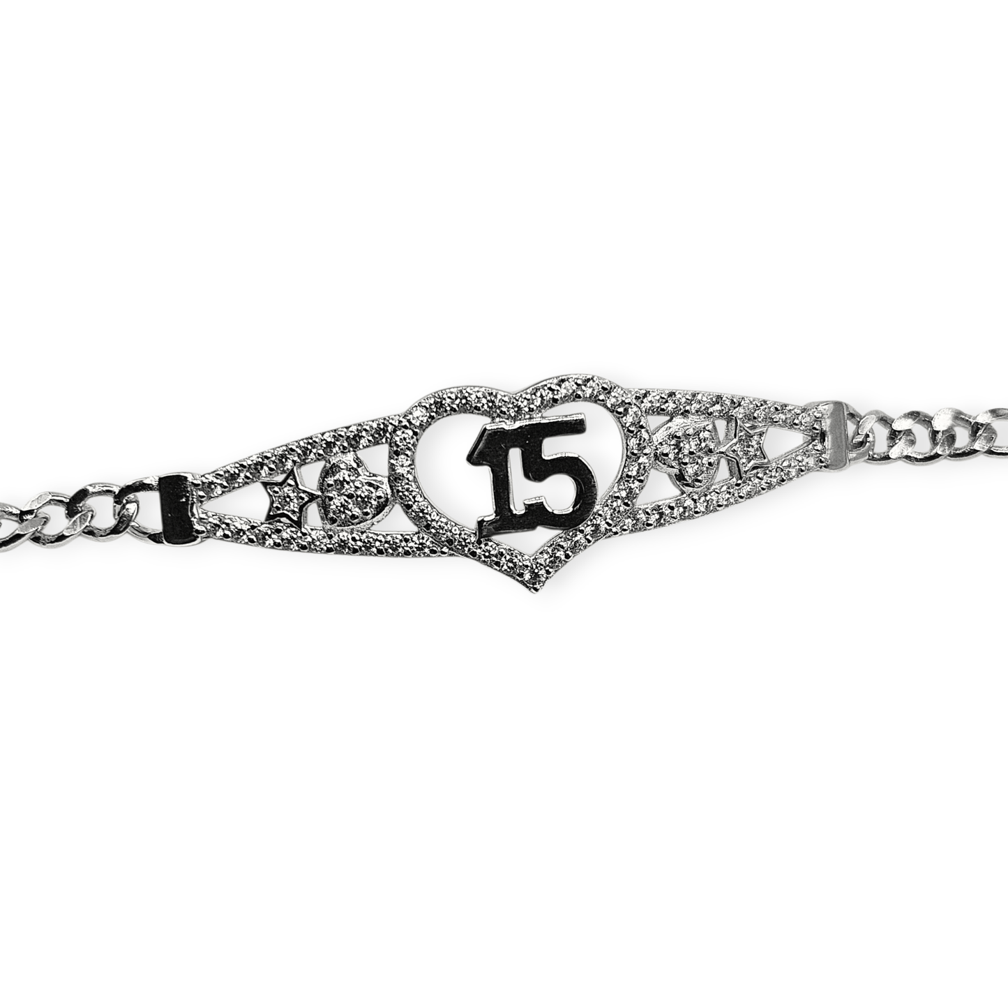 15th Birthday Silver Bracelet Figaro Chain Style Bracelet