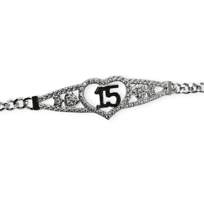 15th Birthday Silver Bracelet Figaro Chain Style Bracelet