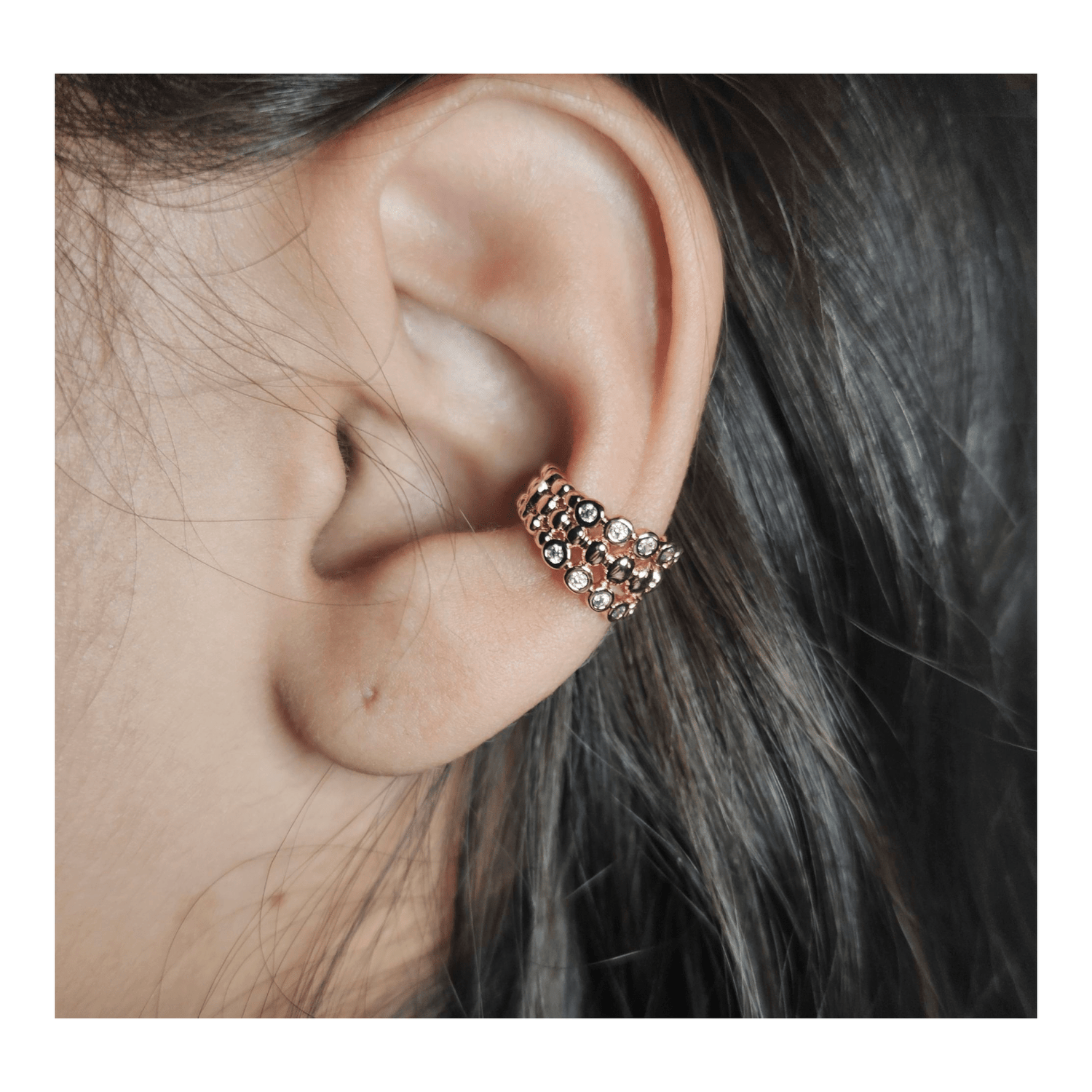 18K Gold Plated Ear Cuff with Pearls and Cubic Zirconia Stones Adjustable - One Piece