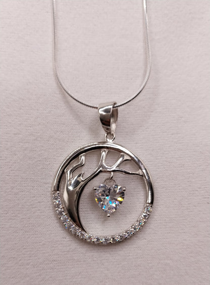 Three of life Necklace with Cubic Zirconia Heart and 22" Snake Chain