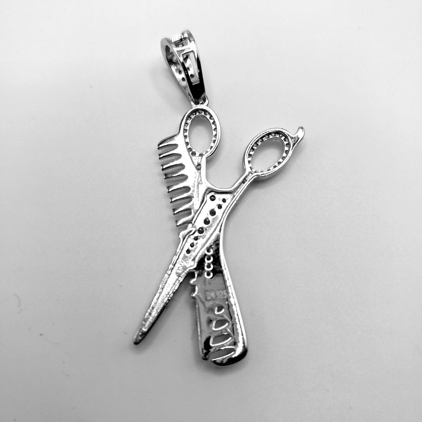 Scissors and Hair Comb Pendant Silver 925 with Cubic Zirconia's