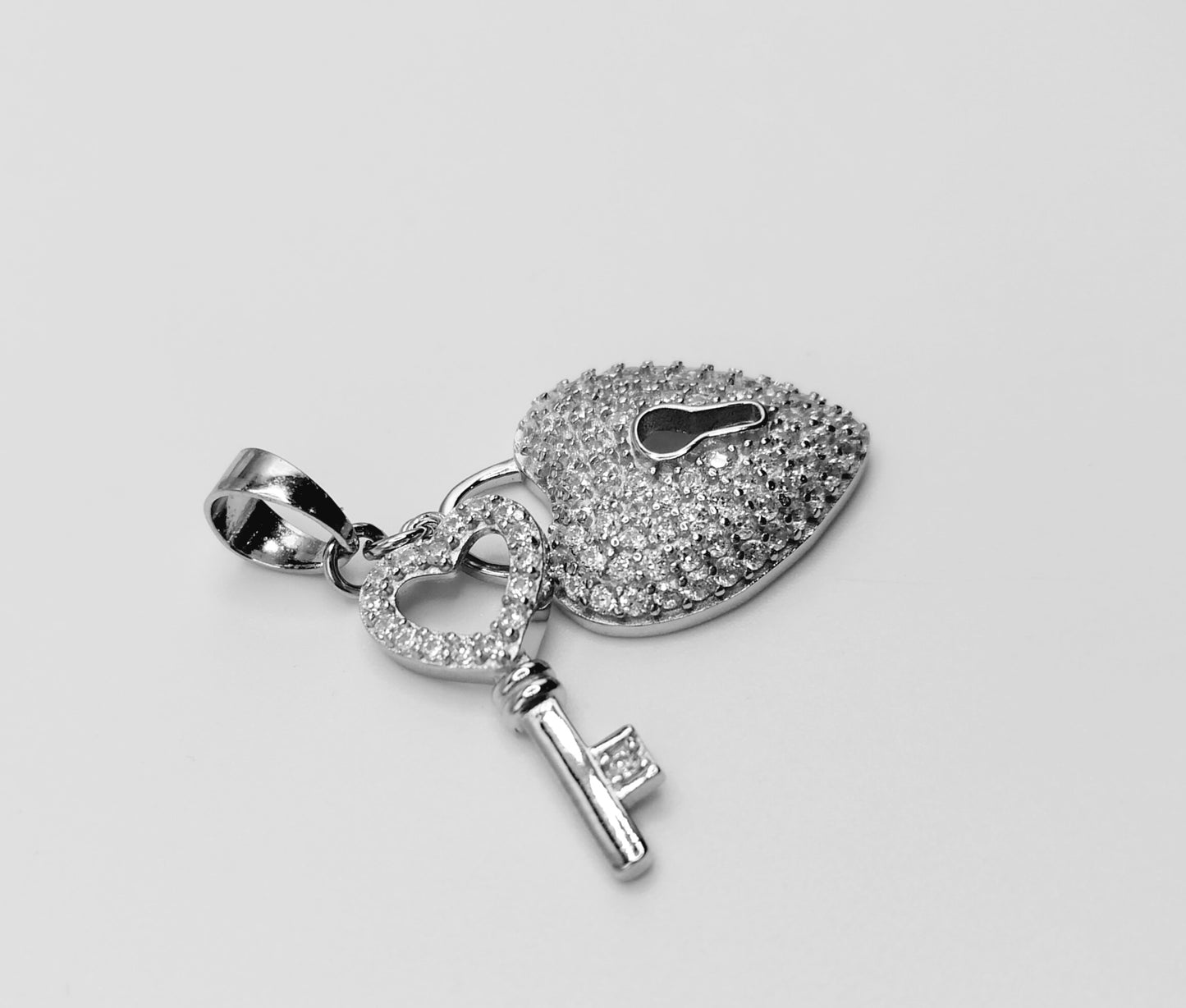 Heart and Key Pendant Silver 925 with Cubic Zirconias