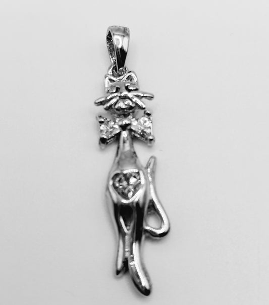 Cat with Bowtie Pendant Silver 925 and CZ