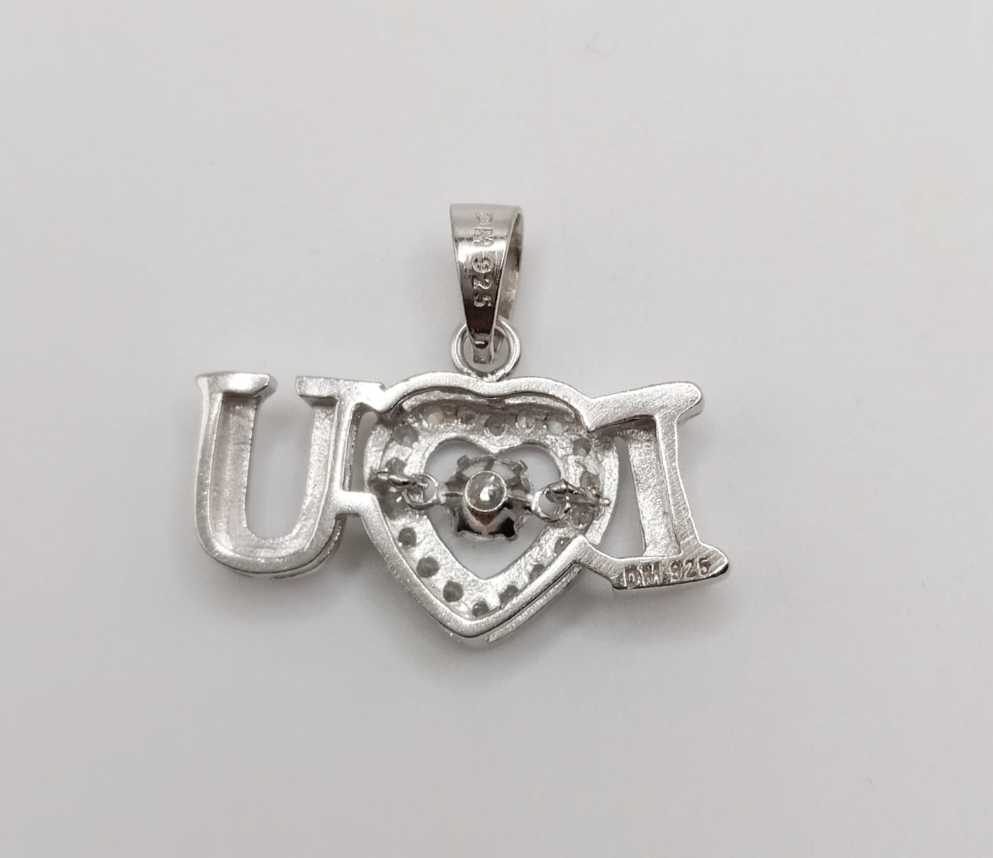 I Love U Silver 925 Heart Pendant with Cubic Zirconia