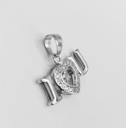 I Love U Silver 925 Heart Pendant with Cubic Zirconia