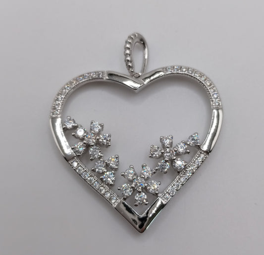 Heart with Flowers Pendant Silver 925 with Cubic Zirconia