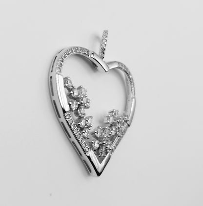 Heart with Flowers Pendant Silver 925 with Cubic Zirconia