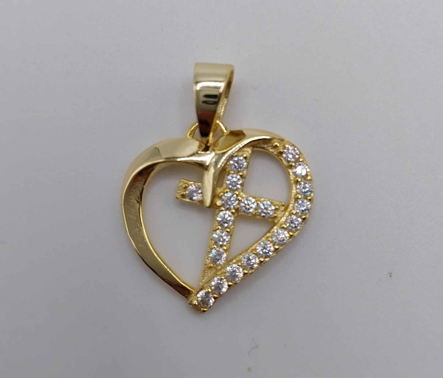 Heart and Cross Pendant Silver 925 with Round and Square Cubic Zirconia