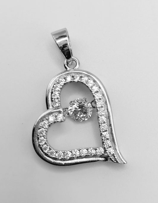 Heart with Dangling CZ Stone Pendant Silver 925