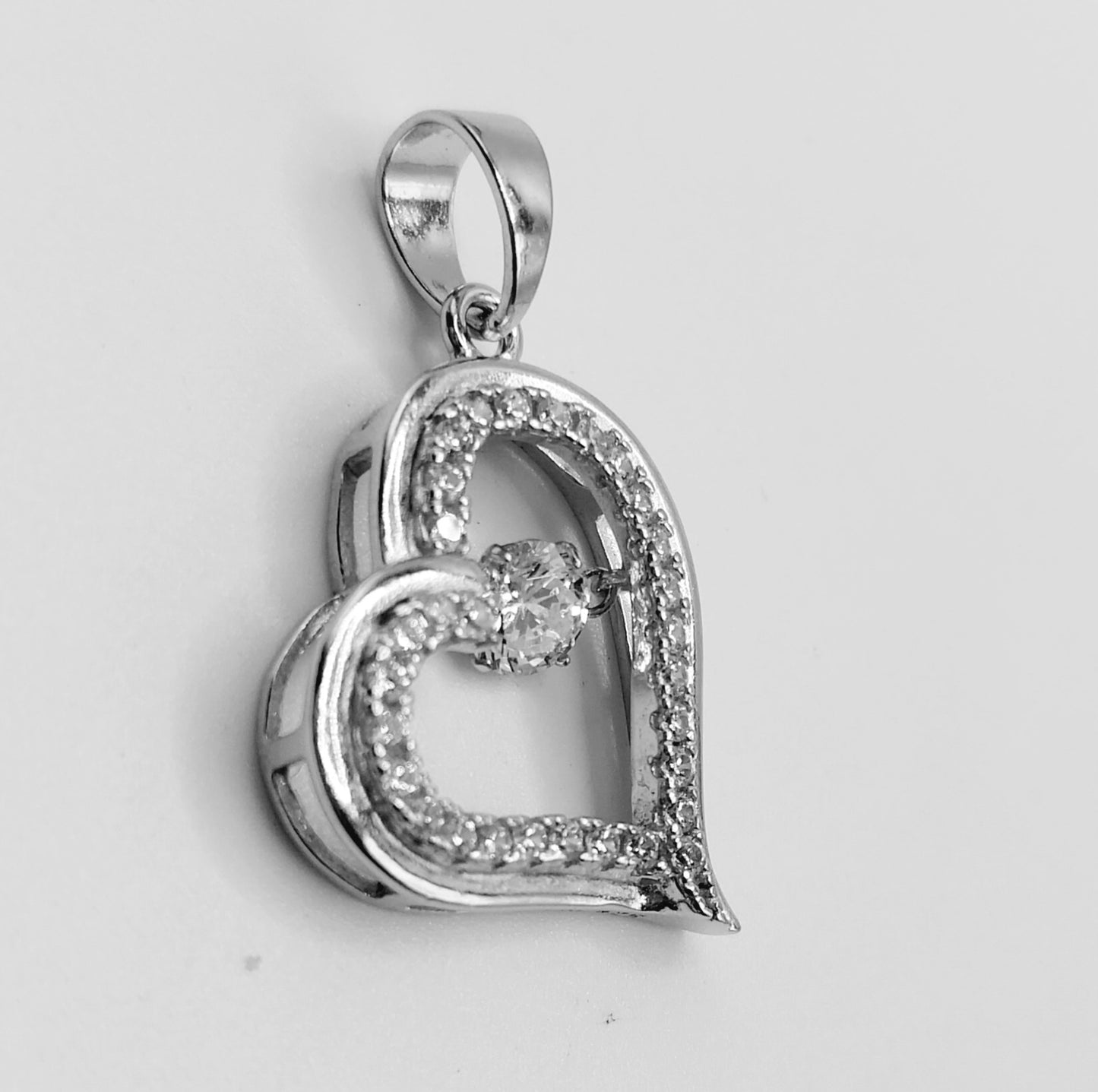 Heart with Dangling CZ Stone Pendant Silver 925
