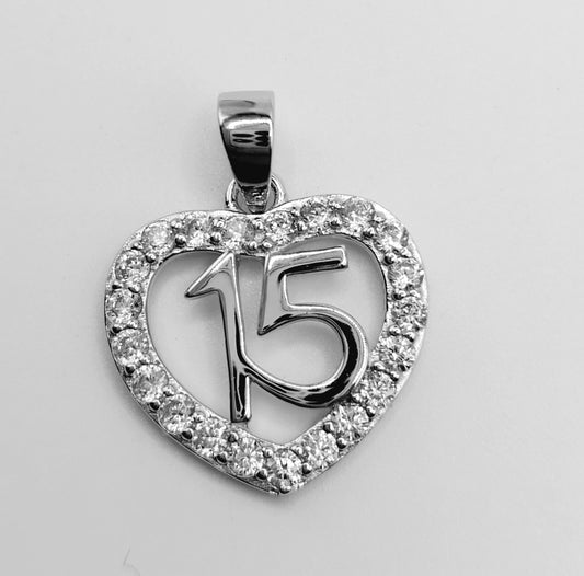 15 Years Heart Shape Silver 925 Pendant with Cubic Zirconia