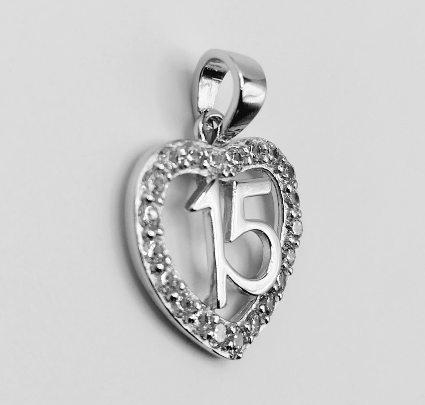 15 Years Heart Shape Silver 925 Pendant with Cubic Zirconia