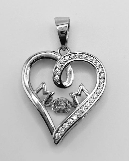 MOM Silver 925 Heart Pendant with Cubic Zirconia