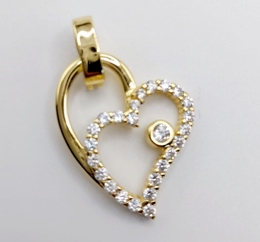 Double Heart Pendant Silver 925 Gold Plated with Cubic Zirconia