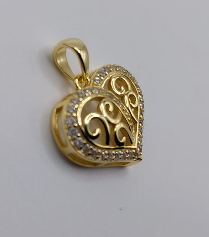 Colgante Corazón Plata 925 Bañada en Oro con Circonitas