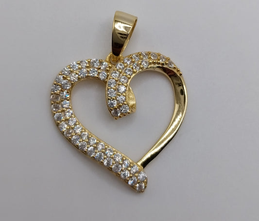 Gold Plated Silver 925 Heart Pendant with Cubic Zirconia Stones