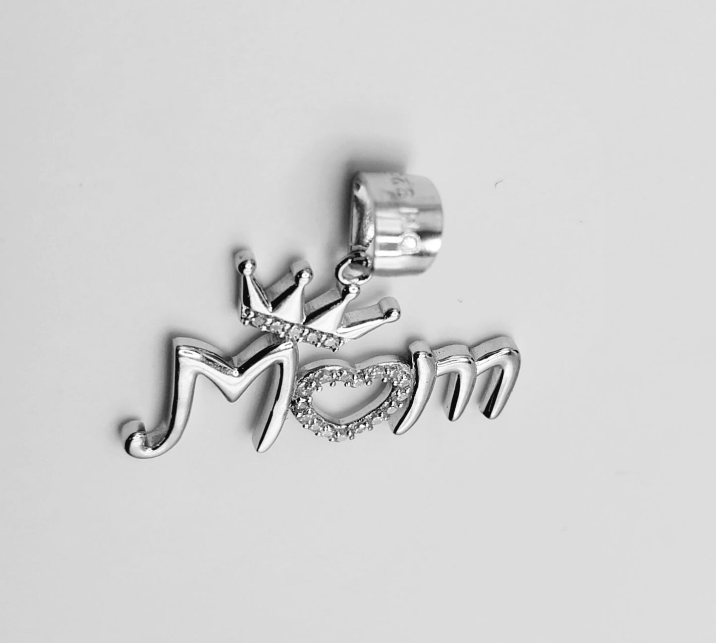 MOM with Crown Silver 925 Heart Pendant with Cubic Zirconia