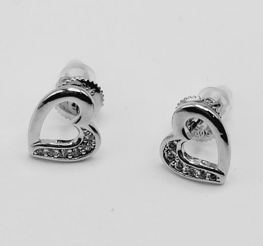 Heart Stud Earrings with White Cubic Zirconia