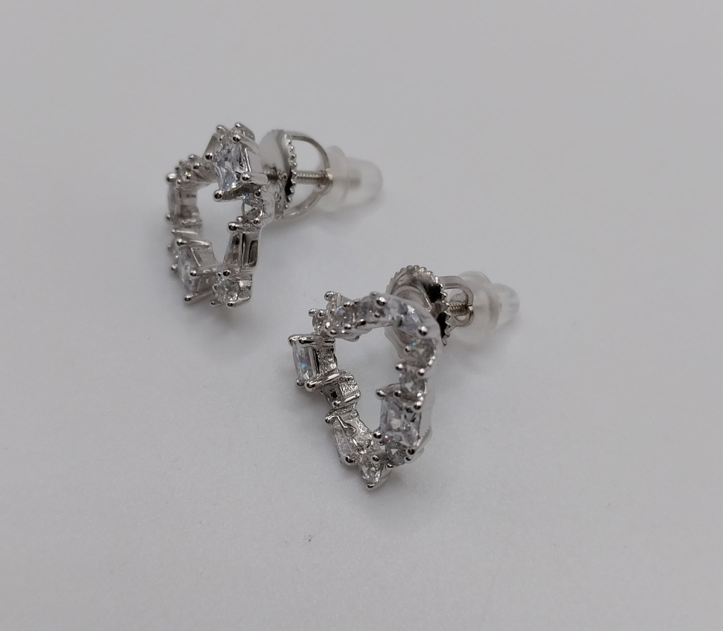 Heart Stud Earrings with White Cubic Zirconia Stones