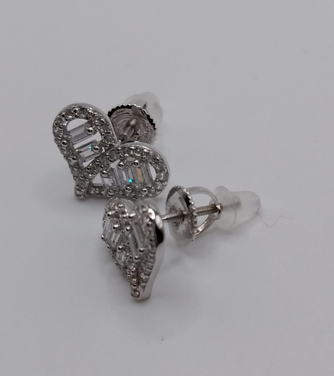 Heart Stud Earrings with White Cubic Zirconia Stones