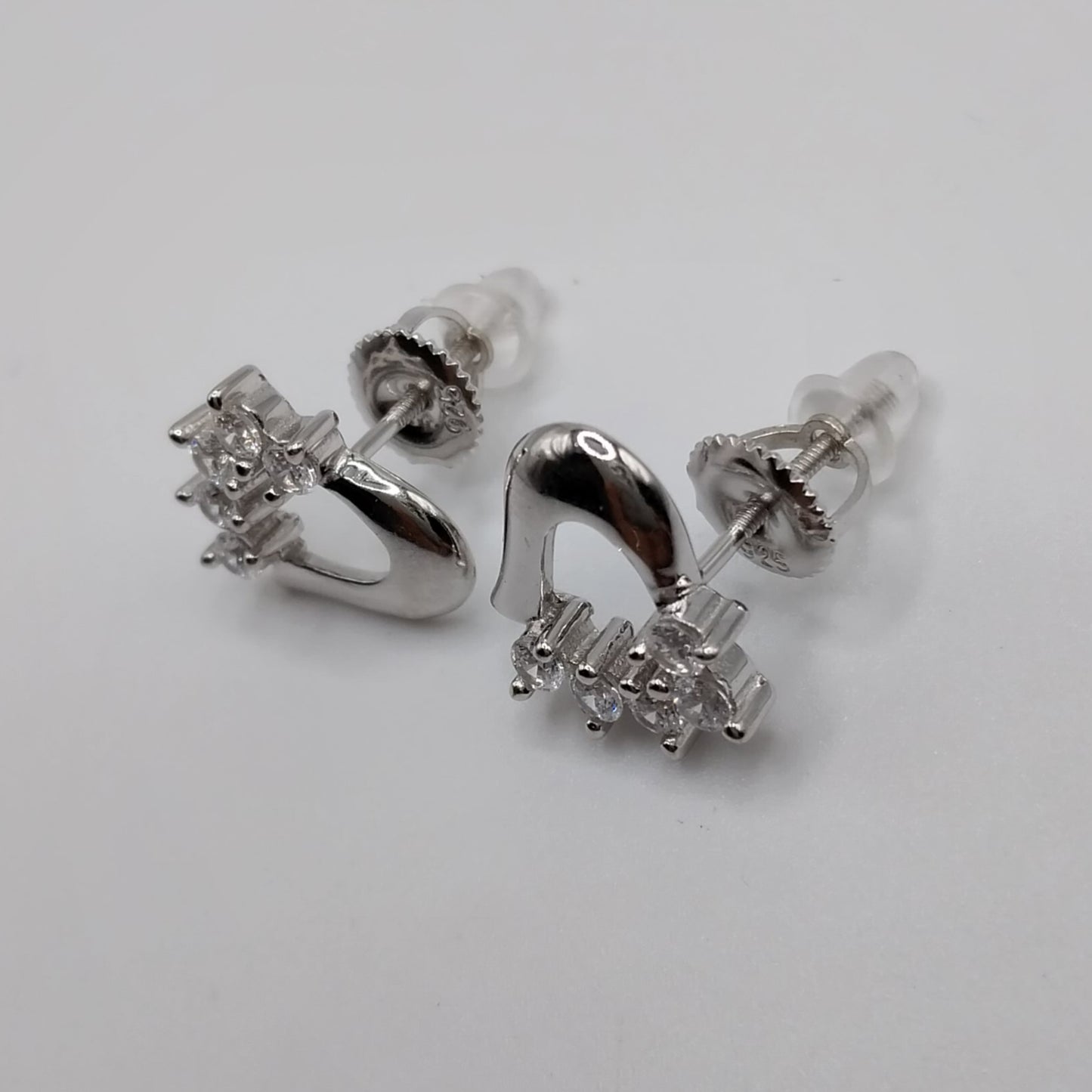 Silver Heart with White Cubic Zirconia Stones Stud Earrings
