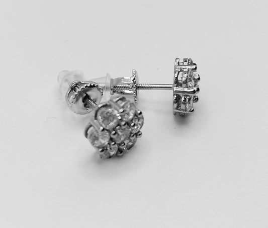 Flower Shape Stud Earrings with White Cubic Zirconia Stones