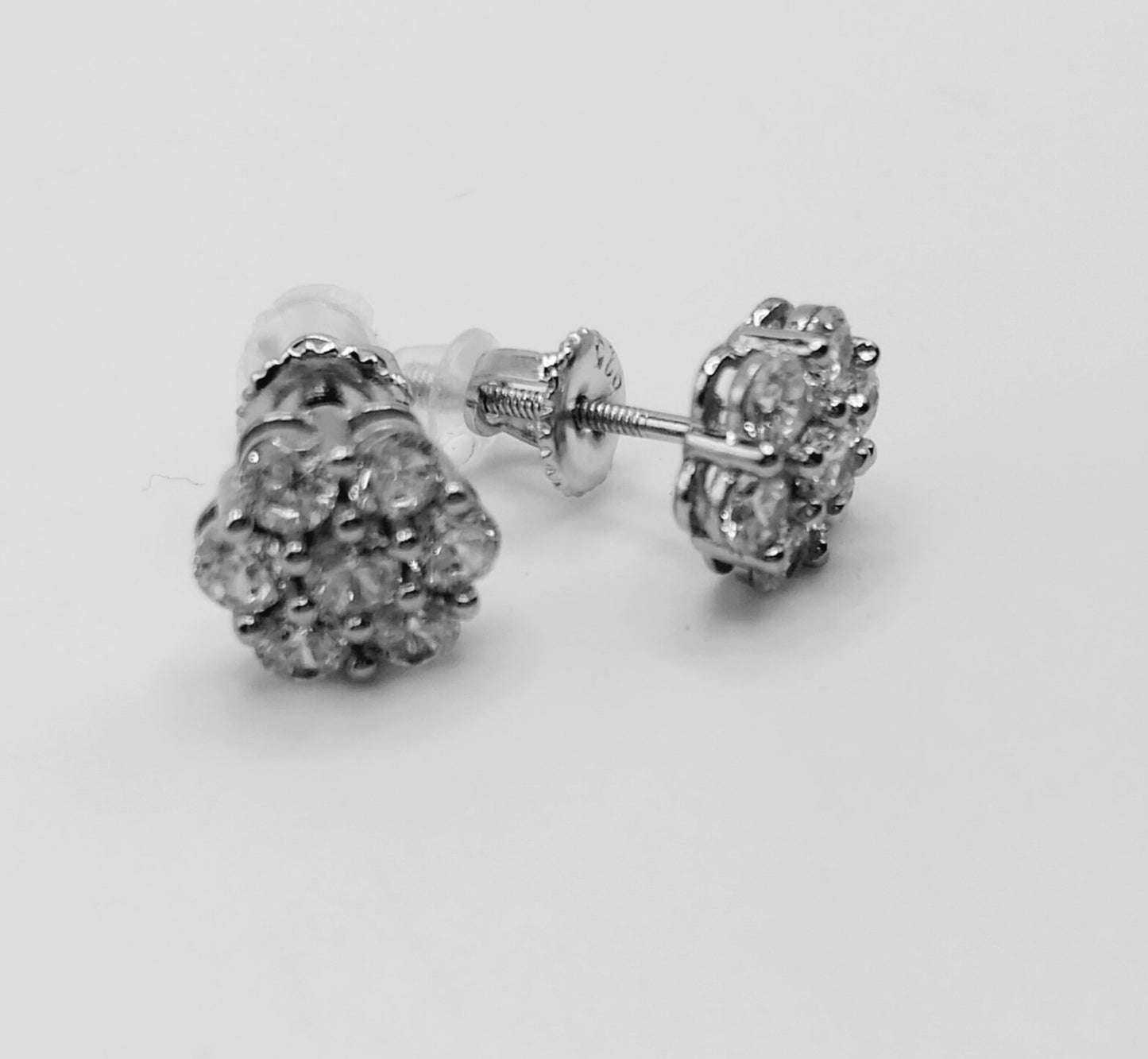 Flower Shape Stud Earrings with White Cubic Zirconia Stones