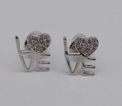 LOVE Stud Earrings with White Cubic Zirconia Stones