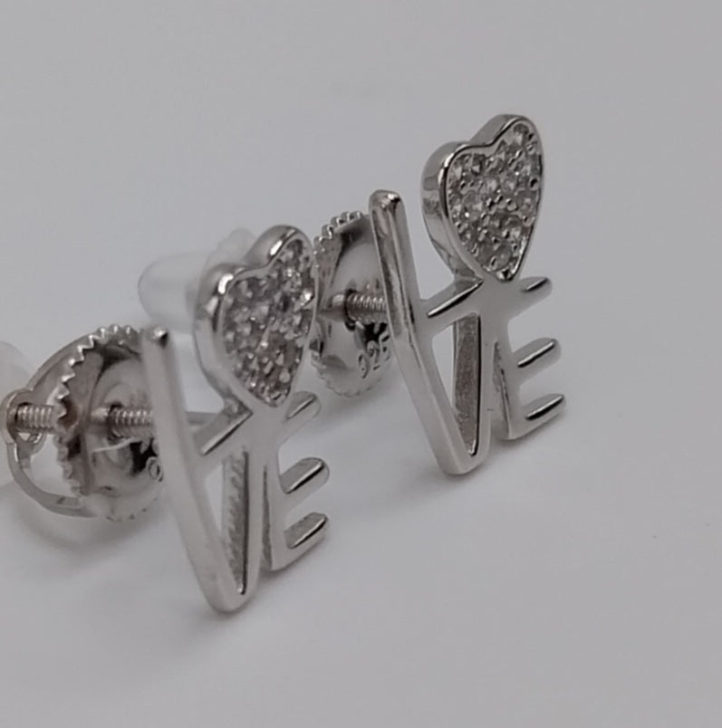 LOVE Stud Earrings with White Cubic Zirconia Stones