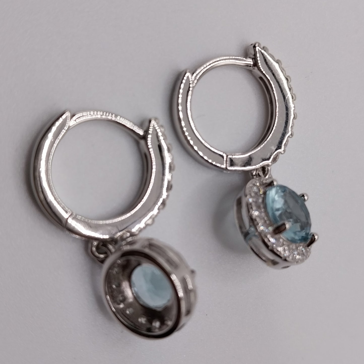 Silver 925 Dangling Earrings with Aquamarine CZ