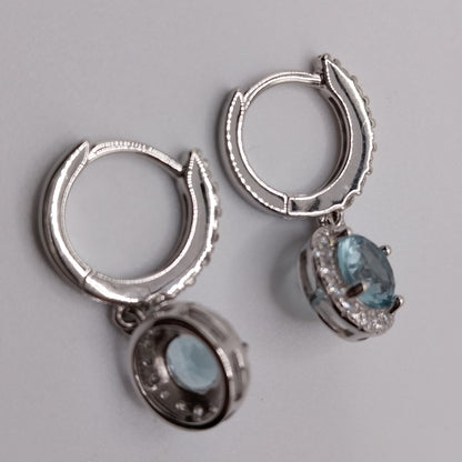 Silver 925 Dangling Earrings with Aquamarine CZ