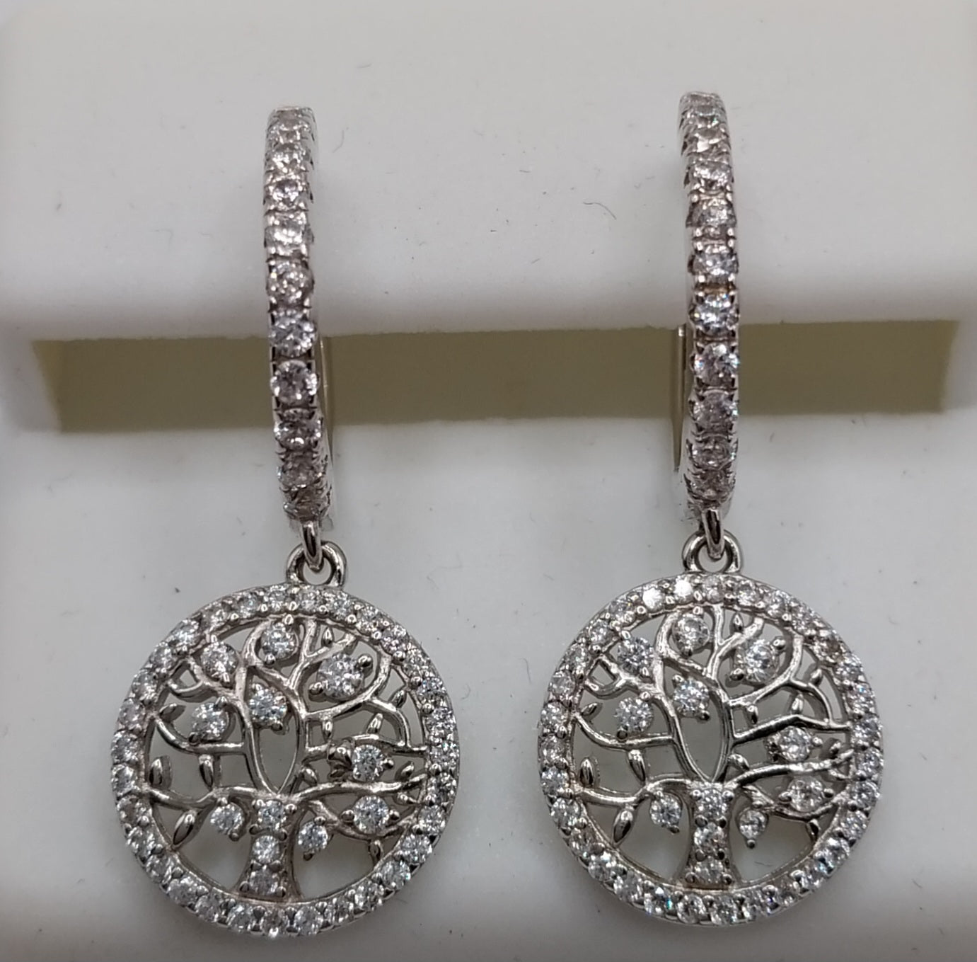 Tree of life Silver 925 Dangling Earrings with Cubic Zirconias