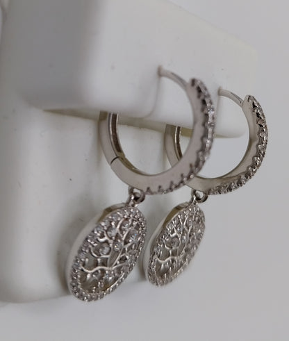 Tree of life Silver 925 Dangling Earrings with Cubic Zirconias