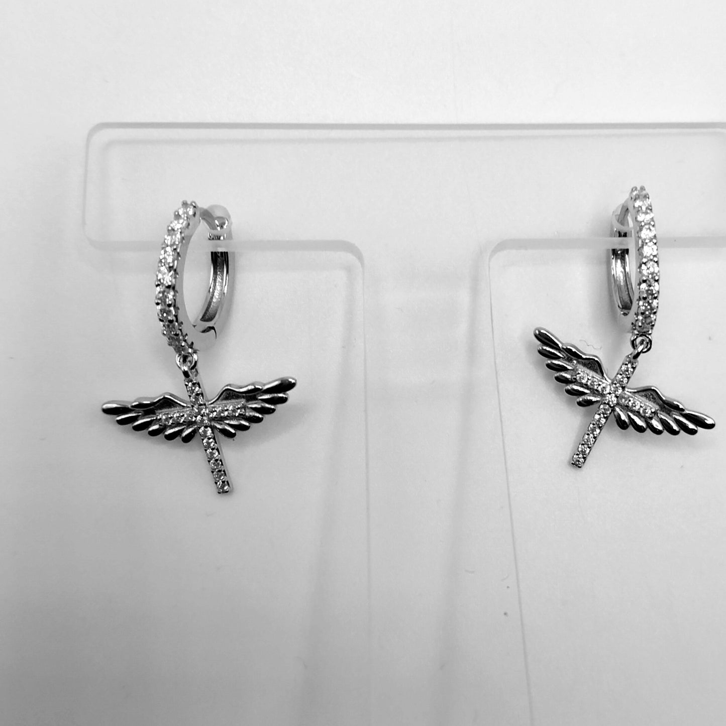 Cross with Wings Dangling Earrings