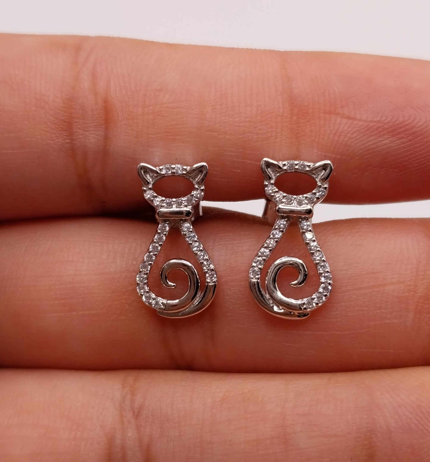 Cat Earrings with Cubic Zirconia Stones