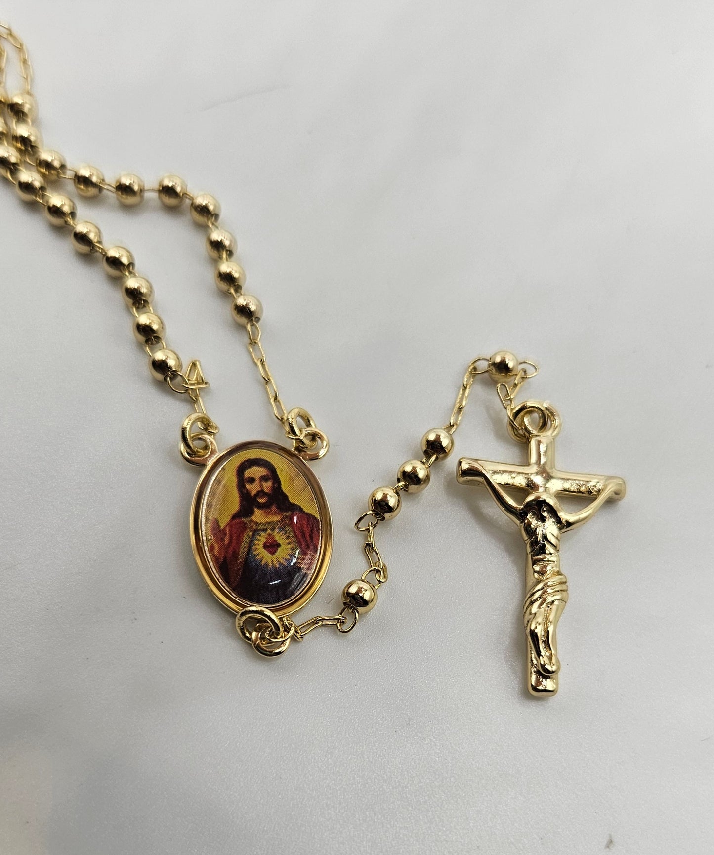 Rosary with Sacred Heart in 14k Gold Plated Necklace