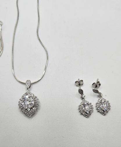 White Cubic Zirconia Necklace Set Silver 925