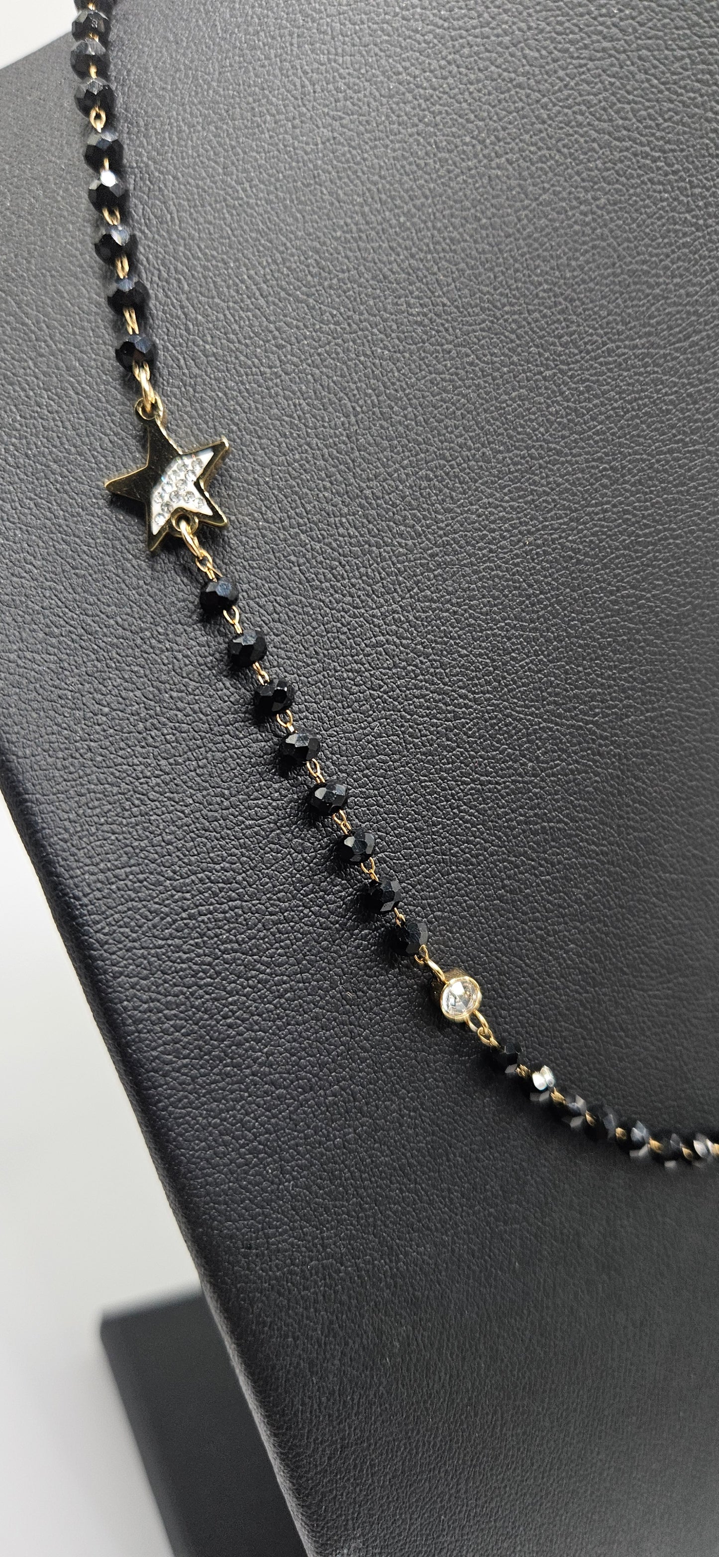 Black Beads Necklace in Stainless Steel 14K Gold Plated