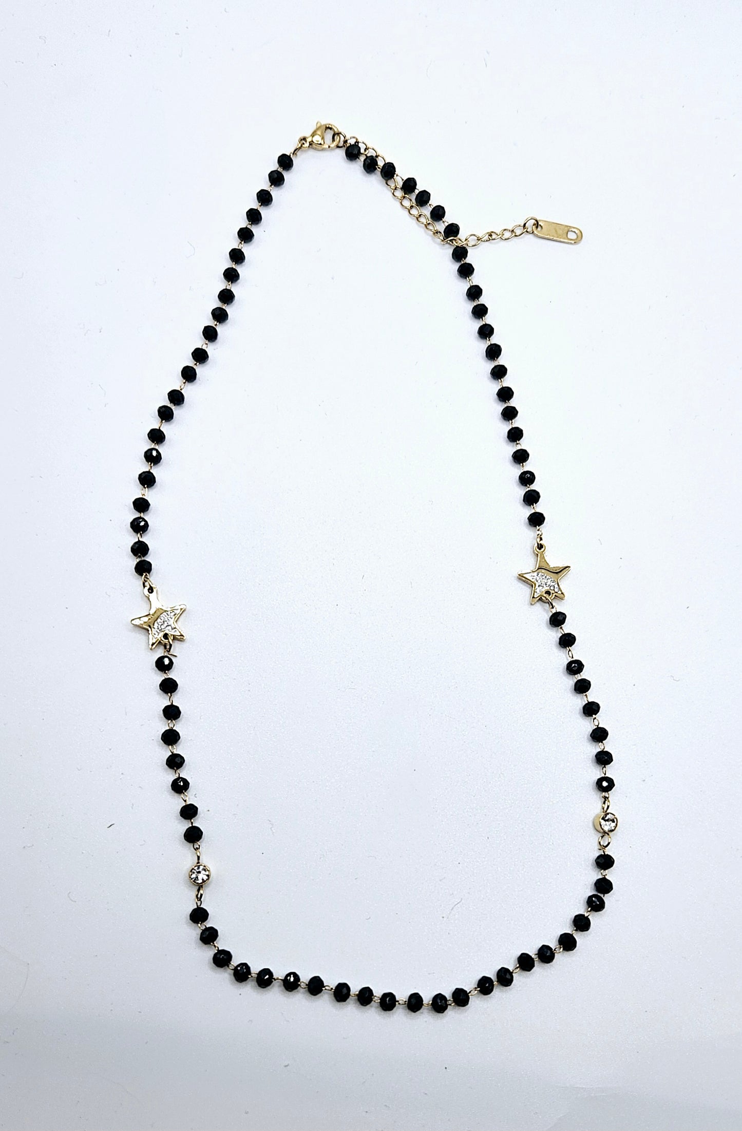 Black Beads Necklace in Stainless Steel 14K Gold Plated