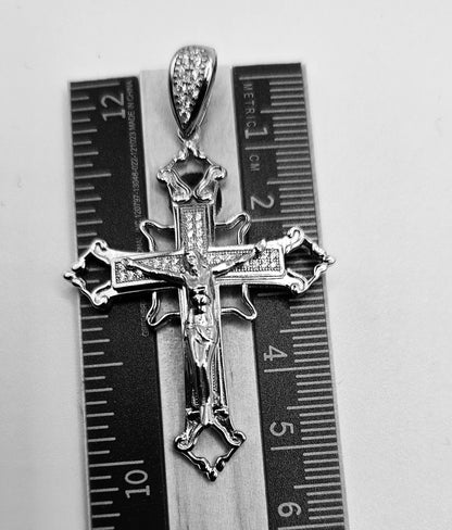 Silver 925 Cross with Jesus Pendant with Cubic Zirconia