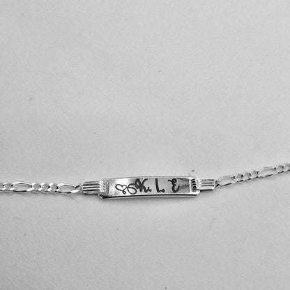 6" Baby ID Rectangle Plate Sterling Silver 925 Bracelet Customizable Free Engraving Unisex, Boy or Girl