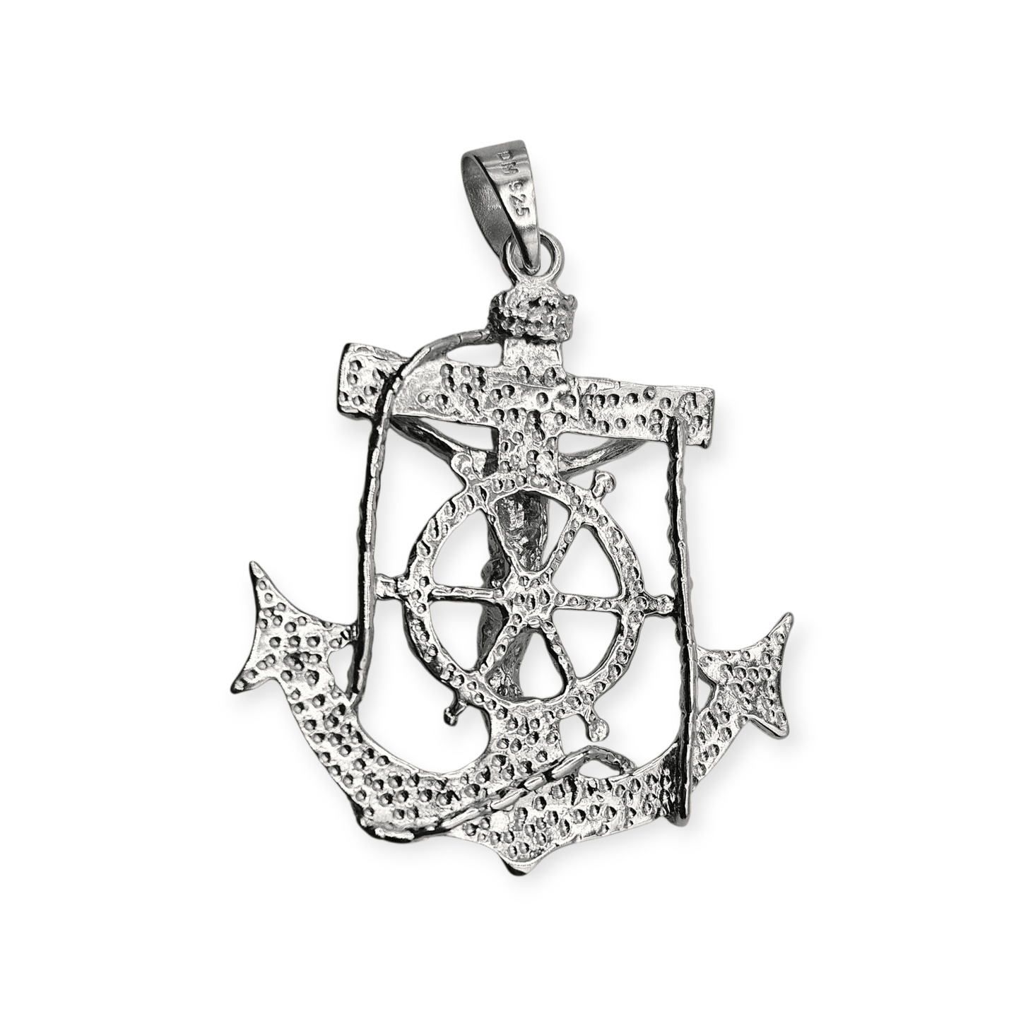 .925 Silver Anchor Crucifix Pendant Diamond Cut