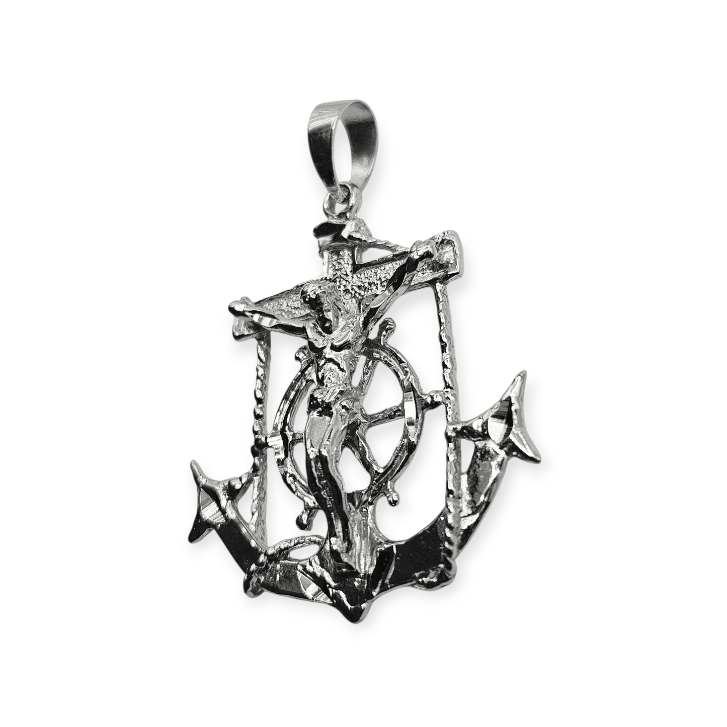 .925 Silver Anchor Crucifix Pendant Diamond Cut