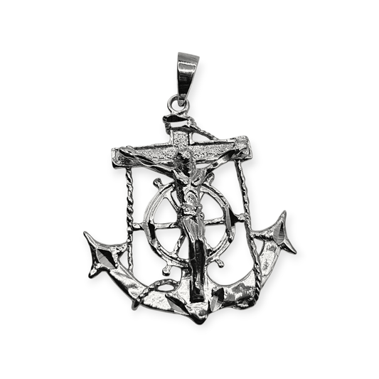 .925 Silver Anchor Crucifix Pendant Diamond Cut