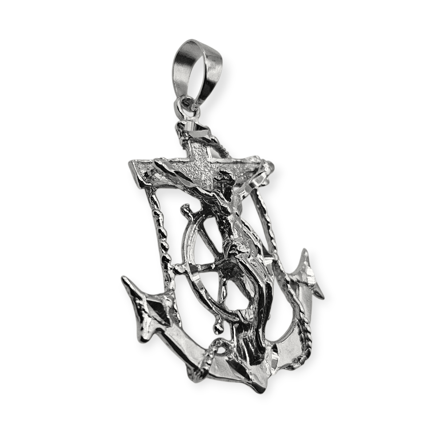 .925 Silver Anchor Crucifix Pendant Diamond Cut