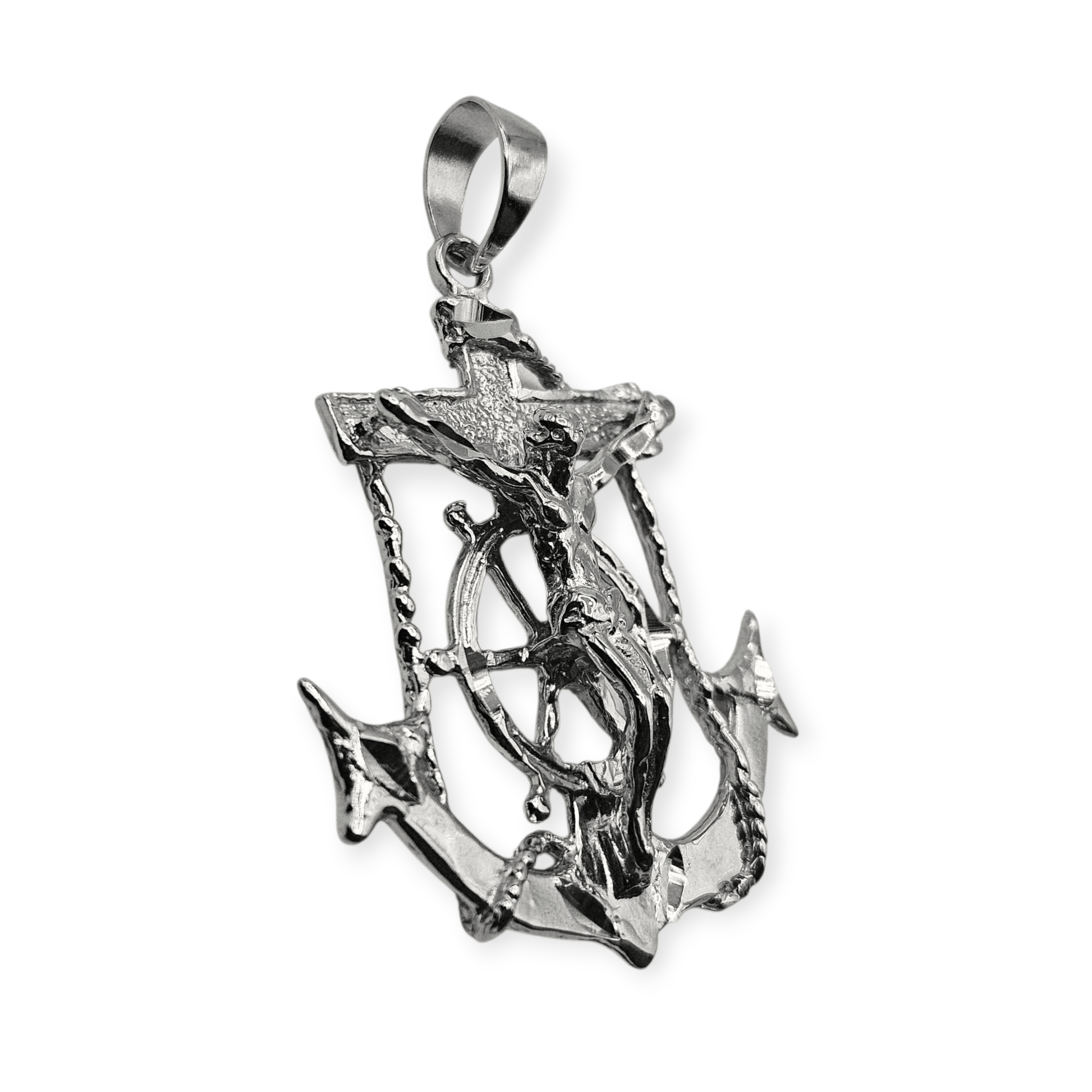 .925 Silver Anchor Crucifix Pendant Diamond Cut